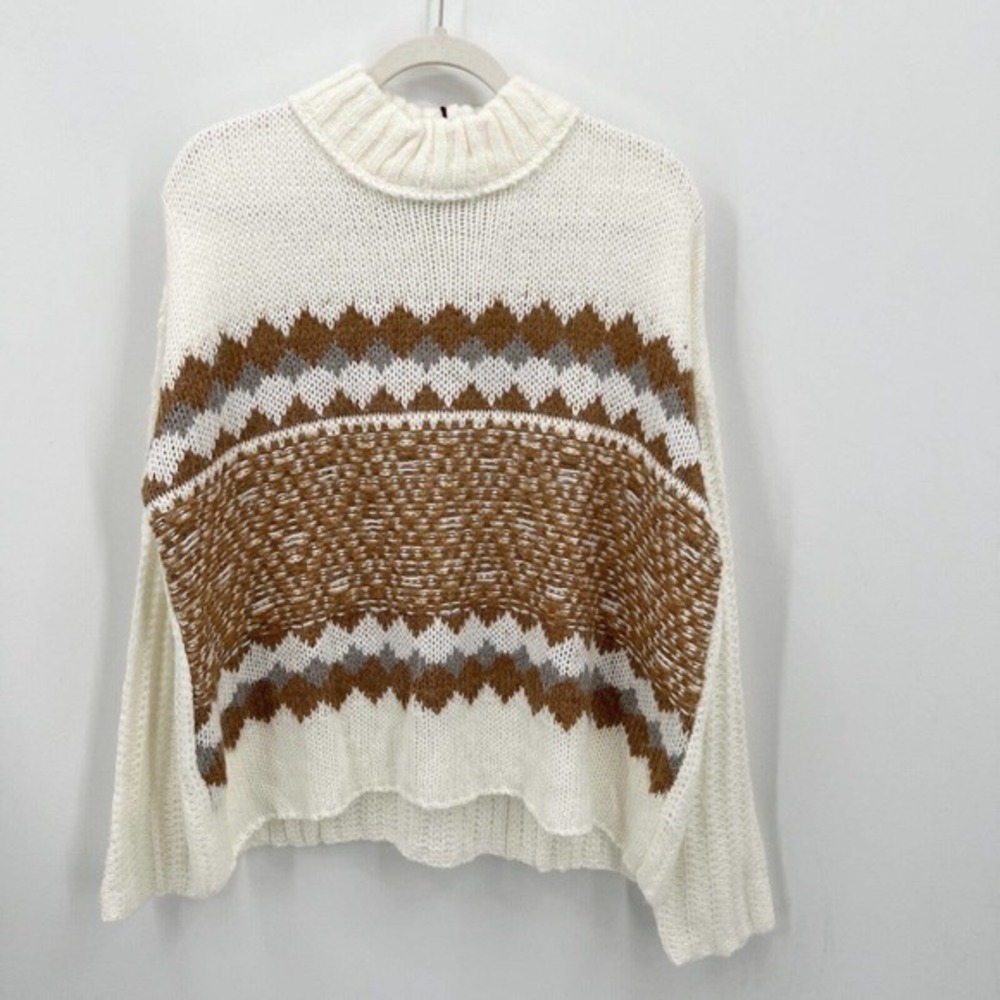 Knox Rose Sweater Intarsia Knit Mock Neck Boxy Oversize
